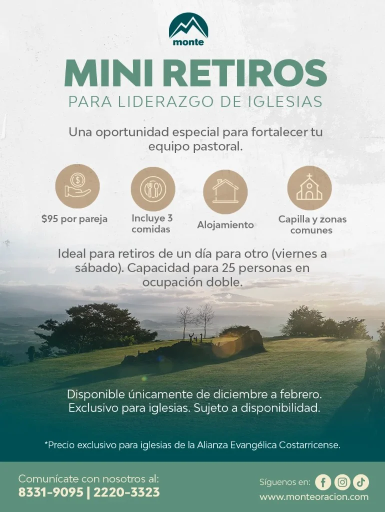 Tarifas de mini retiros para liderazgo de iglesias en Monte de Oración